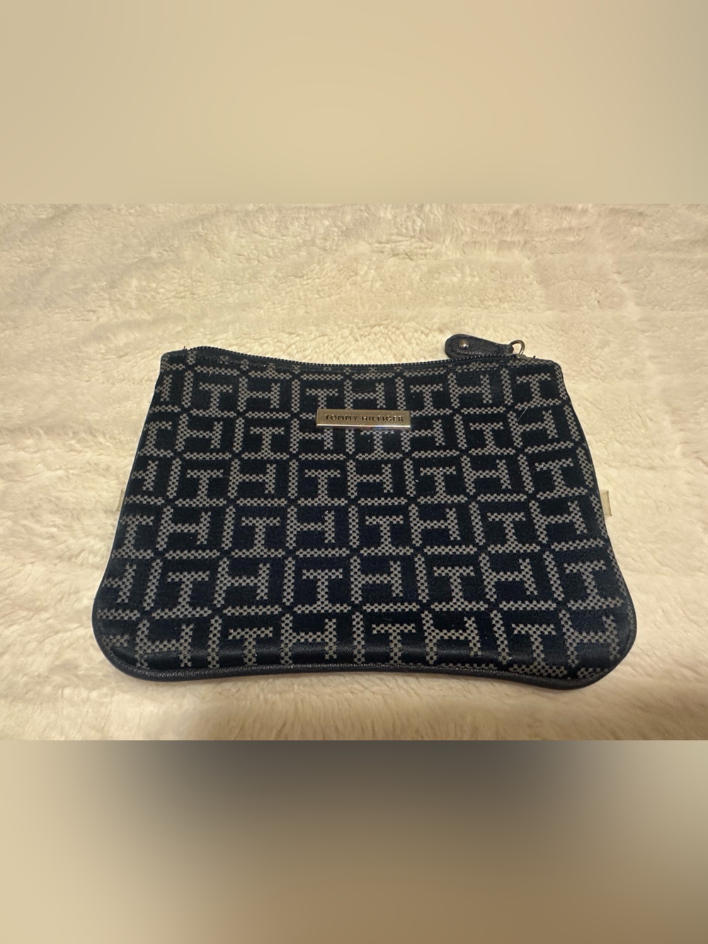 Tommy Hilfiger Navy and White Monogram Toiletry Pouch or change purse